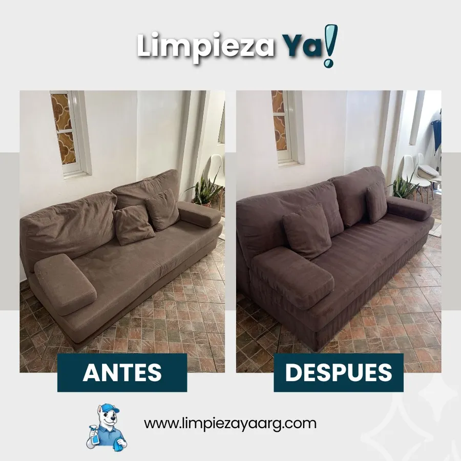 Antes y después — limpieza de sofá de tela marrón